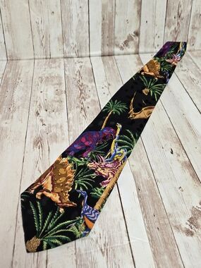 Addiction Dinosaur Silk Tie 100% Silk Korea Novelty T-Rex Stegosaurus Black